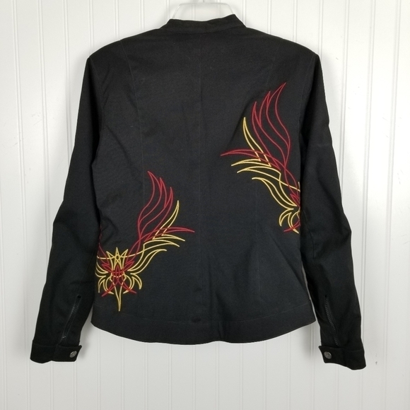 Harley Davidson Motorcycle Jacket Full Zip Black Embroidered Fire Red Gold Women - Picture 16 of 16